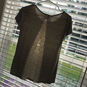 Green and white striped open-back t-shirt